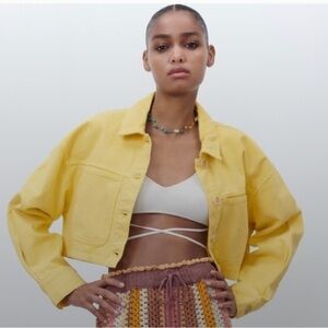 TRENDING BUTTERY YELLOW Zara 100% Cotton Cropped Denim Jacket